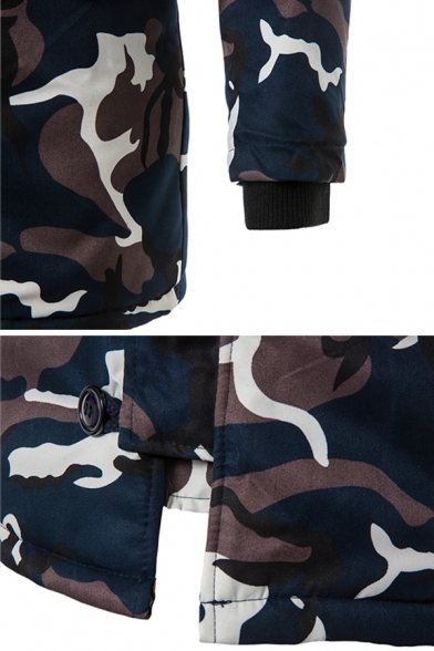 Mens Popular Camo Printed Long Sleeve Hidden Zip Closure Longline Thick Down Coat Outdoor Parka