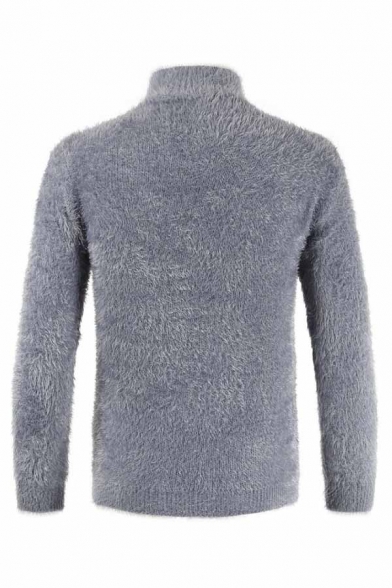 Mens Warm High Collar Long Sleeve Fluffy Mohair Plain Knitted Pullover Sweater
