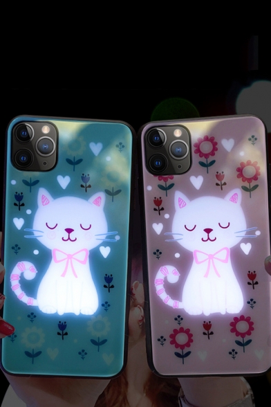 Unique Cute Cat Floral Pattern Incoming Call Lights Up Phone Case for iPhone