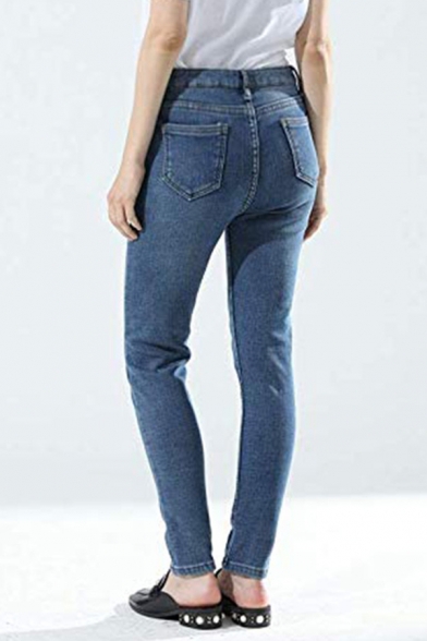 Winter Women's Simply Mid Rise Fleece-Lined Long Skinny Jeans in Light Blue