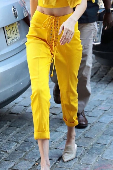 yellow high waisted pants