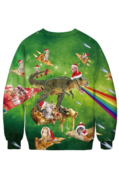 Christmas Cat Dinosaur Rainbow Unicorn 3D Printed Long Sleeve Crew Neck Casual Sweatshirt
