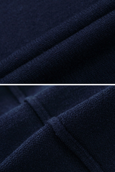 Cute Cartoon Printed Long Sleeve Stand Collar Zip Placket Casual Dark Blue Knitted Jacket Cardigan