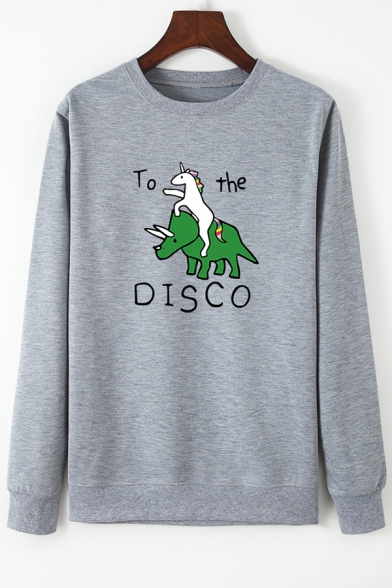 

Funny Unicorn Dinosaur TO THE DISCO Printed Long Sleeve Fashion Pullover Sweatshirt, Green;red;royal blue;white;gray;yellow, LC576722