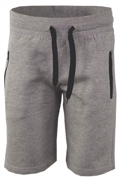 Mens Active Sport Drawstring Waist Zipper Pocket Plain Flat Front Shorts
