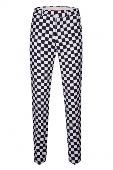 Mens Classic Black and White Checkerboard Pattern One Button Blazer ...