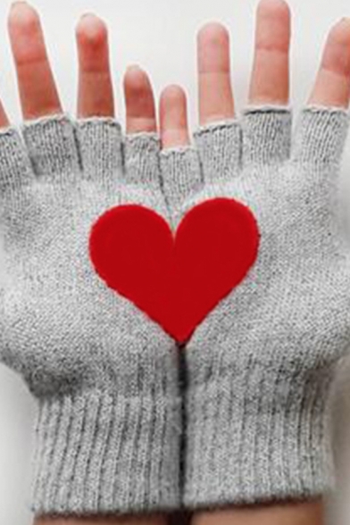 New Fashion Red Heart Printed Outdoor Knitted Fingerless Gloves