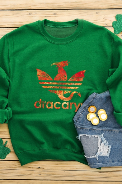 Popular DRACARYS Letter Dragon Printed Long Sleeve Round Neck Pullover Sweatshirt