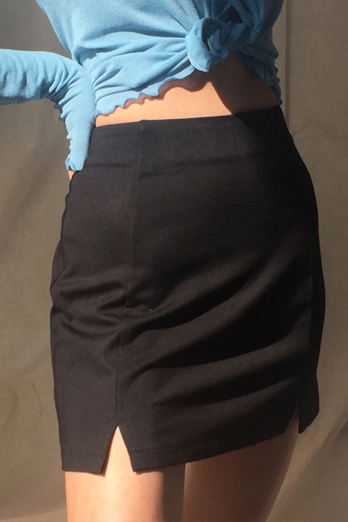 Hot girls in tight pencil skirt Classic Basic High Waist Slit Side Black Tight Mini Skirt For Hot Girls Beautifulhalo Com
