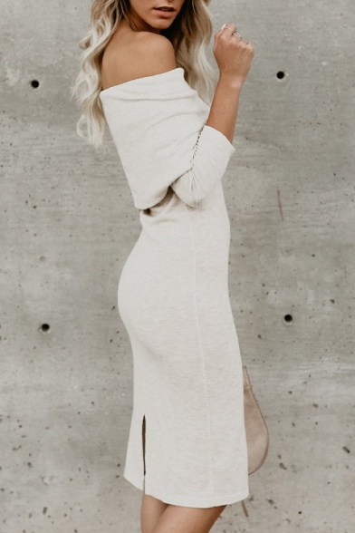 White Sweater Dress Off The Shoulder ...