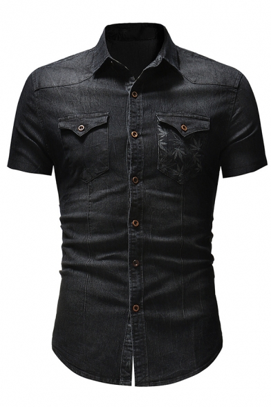 mens short sleeve black shirt slim fit
