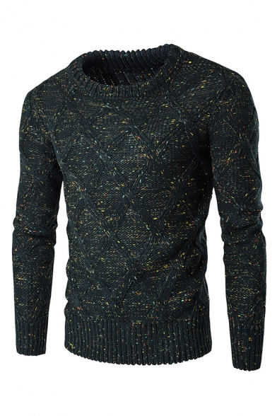 Mens Hot Popular Long Sleeve Round Neck Cable Knit Confetti Sweater Jumper