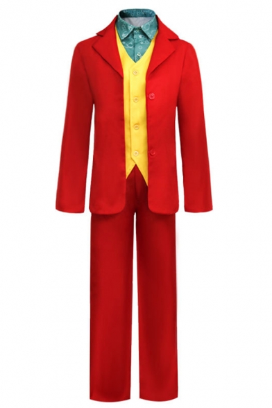 Mens Popular Joker Cosplay Red Long Sleeve Skinny Blazer Coat with Pants Three Piece Suit Set