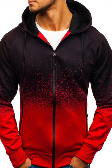 Mens Popular Splatter Paint Printed Long Sleeve Zip Up Sports Hoodie with Pocket