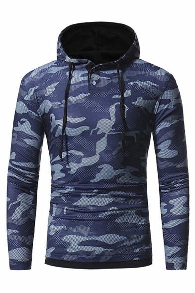 Metrosexual Men's Popular Camo Printed Long Sleeve Button Front Slim Fit Sports Hoodie