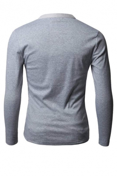 Metrosexual Mens Simple Plain Long Sleeve Button Front Fake Two Pieces Panel Henley Shirt