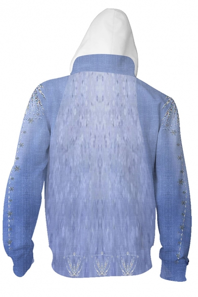Unisex Fashionable Snowflake 3D Printed Long Sleeve Zip Placket Blue Cosplay Hoodie