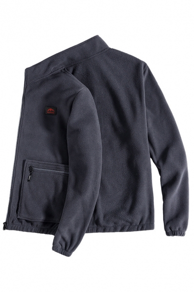 Winter Hot Popular High Neck Long Sleeve Zipper Pocket Solid Color Sherpa Fleece Work Jacket