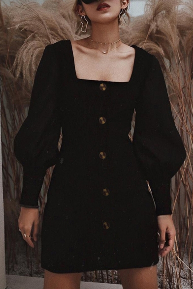 black long sleeve button dress