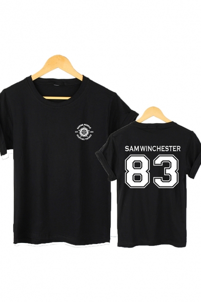 Chic Letter SAMWINCHESTER 83 Print Curved Short Sleeve Relaxed Fit Casual T-Shirt