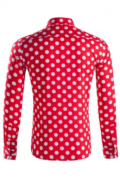 Classic Polka Dot Pattern Long Sleeve Single Breasted Cotton Shirt for Shirt