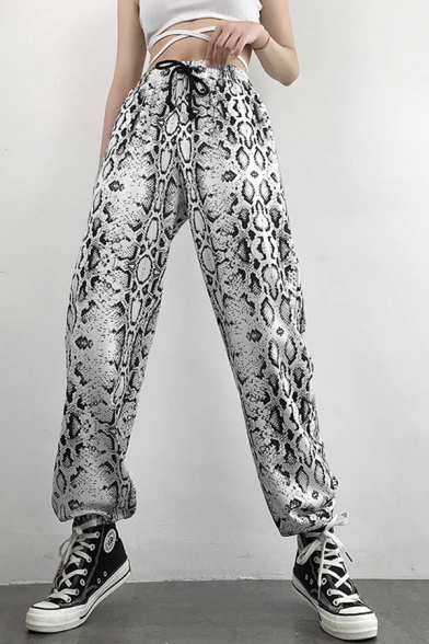 Girls' Grey Sport Elastic Waist Drawstring Cuffed Long Oversize Tapered Pants