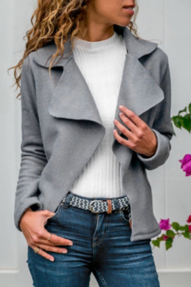 Ladies Fashion Plain Notched Collar Long Sleeve Open Front Faux Suede Jacket Coat