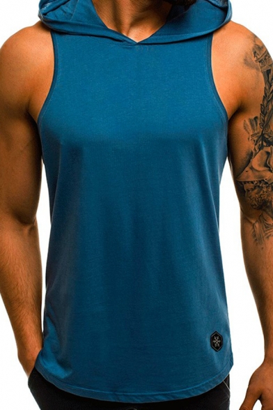 Mens Active Plain Letter Print Hood Sleeveless Fitted Breathable Hoodie Vest