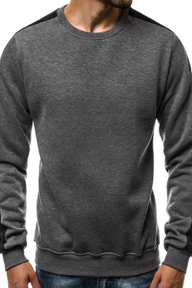 Mens Leisure Color Block Stripe Printed Long Sleeve Round Neck Pullover Sweatshirt
