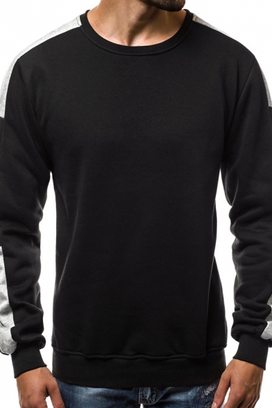 Mens Leisure Color Block Stripe Printed Long Sleeve Round Neck Pullover Sweatshirt