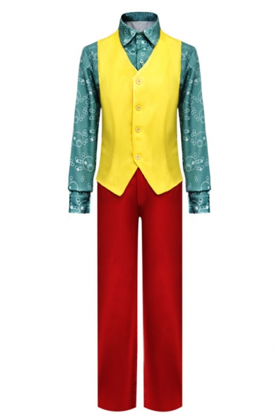 Mens Popular Joker Cosplay Red Long Sleeve Skinny Blazer Coat with Pants Three Piece Suit Set