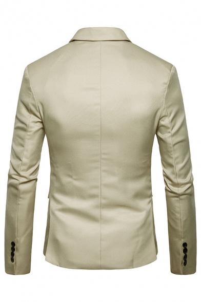 Mens Simple Plain Notched Collar Long Sleeve Single Button Slim Fit Work Blazer
