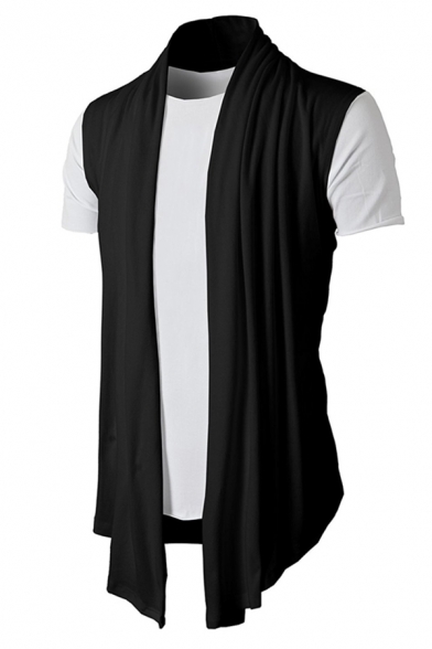 Mens Simple Plain Sleeveless Open Front Draped Casual Knitted Cardigan Vest