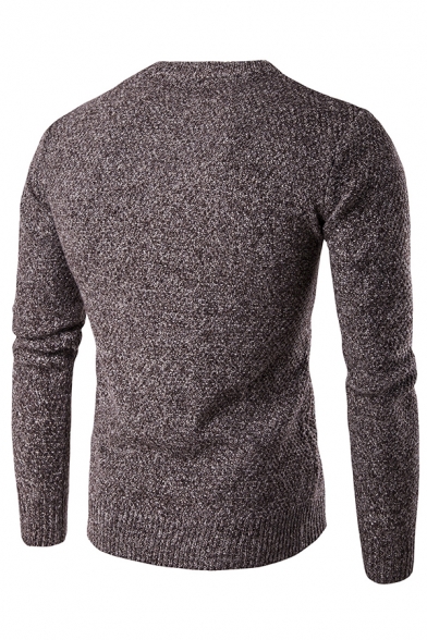 Mens Simple Whole Colored Long Sleeve Slim Fit Casual Knitted Chunky Pullover Sweater