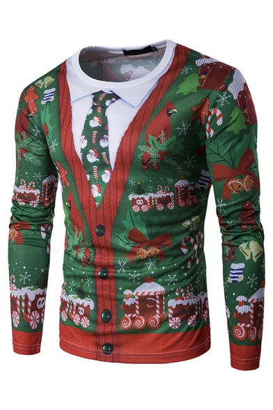 Mens Stylish Christmas Letter Santa False Clothing Suit 3D Printed Long Sleeve T-Shirt