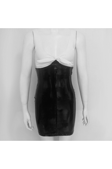 Party Girls' High Waisted Zip Back Leather Tight Short Skirt in Black