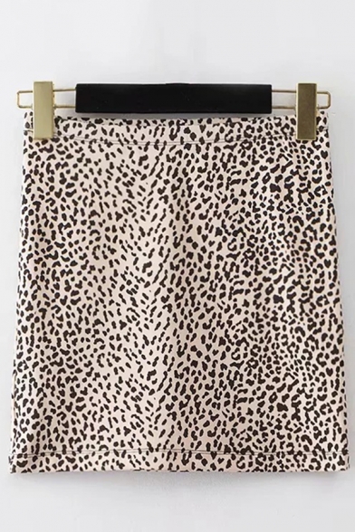 Sexy Street Ladies' High Waist Leopard Print Mini Tight Skirt in Brown