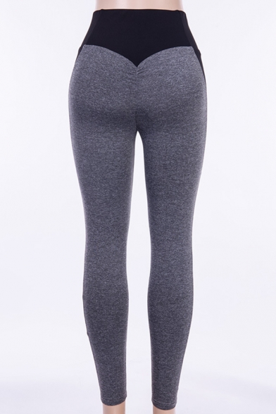 Women's Athletic Style High Waist Contrasted Cotton Stretch Ankle Length Skinny Sport Leggings in Grey