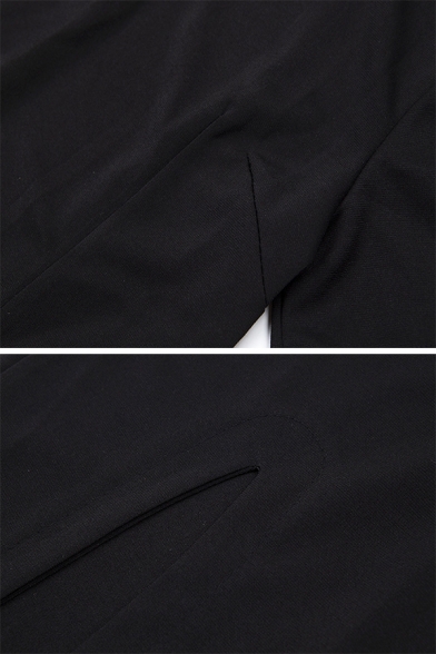 Womens Popular Plain Black Mandarin Collar Short Sleeve High Split Midi Party Dress