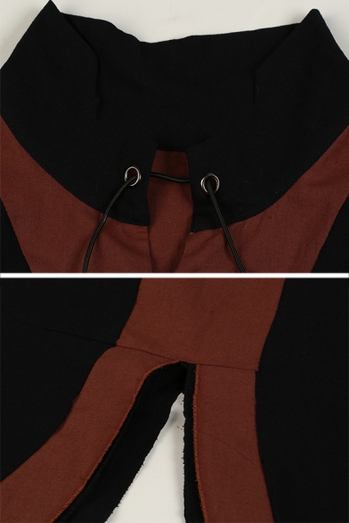Mens Vintage Renaissance Color Block Sleeveless Tied Collar Side Lace Up Asymmetric Tribal Suit Vest Top