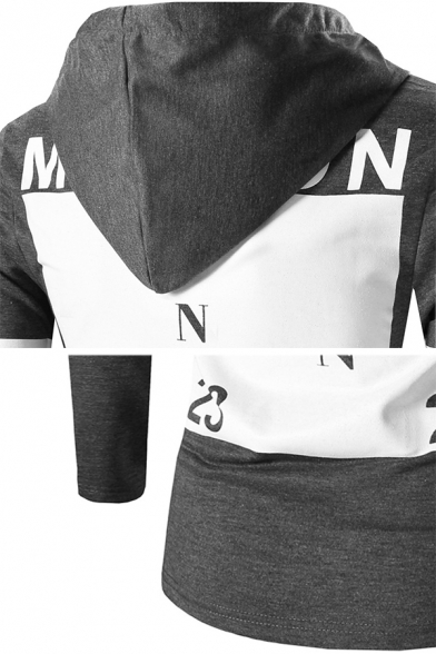 New Stylish Letter Number Print Back Long Sleeve Side Zip Closure Tunic Varsity Stripe Hoodie