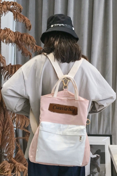 33*14*40cm Simple Letter CASUAL BAG Embroidered Colorblock Multi-Way Canvas Backpack