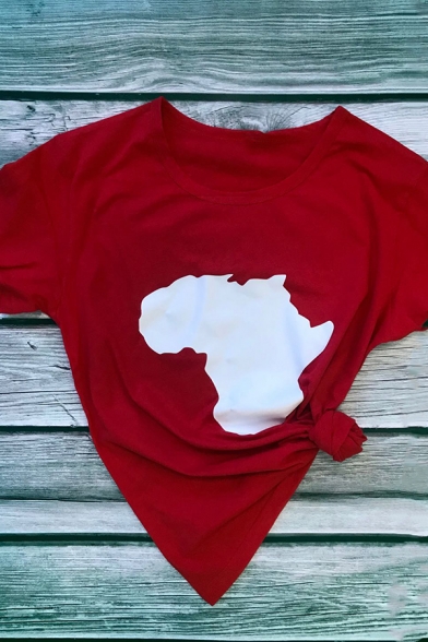 Fancy Map Of Africa Printed Short Sleeve Round Neck Regular Simple T-Shirt