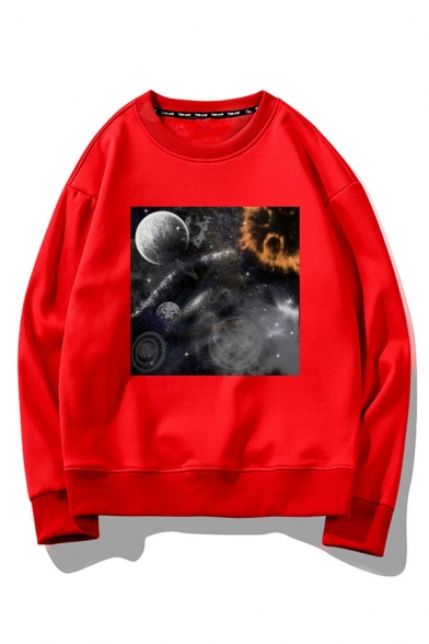 Hot Popular Universe Printed Long Sleeve Crew Neck Oversized Sweatshirt
