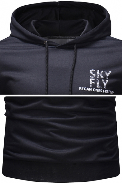 Letter SKY FLY Shoes Printed Long Sleeve Black Fitted Drawstring Hoodie