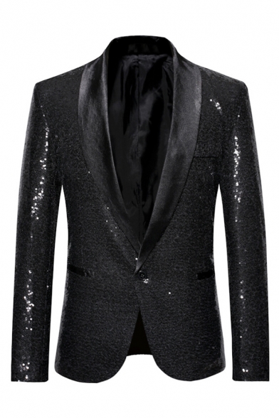 Mannlicher Glitzer Mode Schalkragen Langarm One Button Buhnenkostum Pailletten Smoking Blazer Beautifulhalo Com