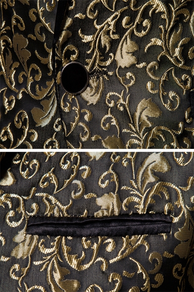 Mens Vintage Floral Pattern Long Sleeve Notch Lapel Single Button Tuxedo Jacket Blazer