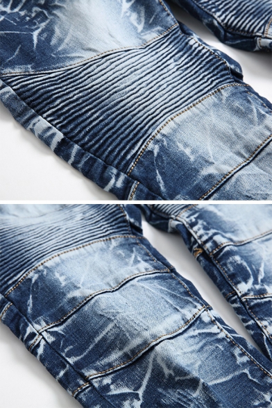 Metrosexual Men's Designer Zipper Fly Straight Jeans Pleated 