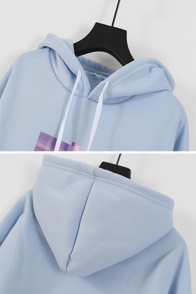 Vaporwave Sculpture Pattern Long Sleeve Thick Light Blue Pullover Hoodie without Pocket