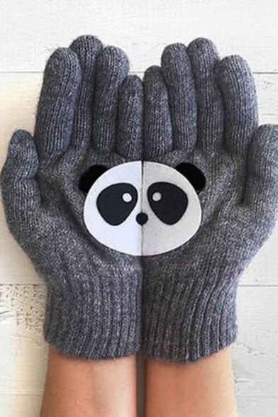 Winter Popular Cute Cartoon Panda Printed Warm Knitted Gloves
